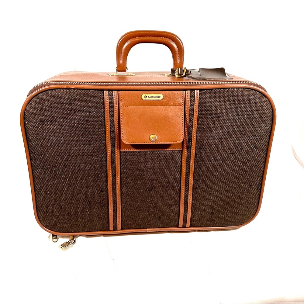 Samsonite Vintage Tweed and Leather Suitcase Brown